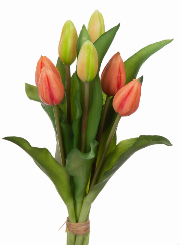 7X TULIPAN BUKIET TULIPANÓW GUMOWE SYLIKONOWE POMARAŃCZOWE ZIELONE