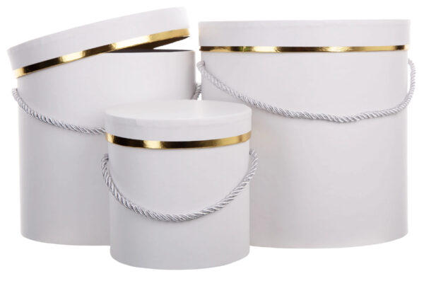 3X FLOWER BOX PUDEŁKO NA KWIATY PREZENT BIAŁY ZŁOTY