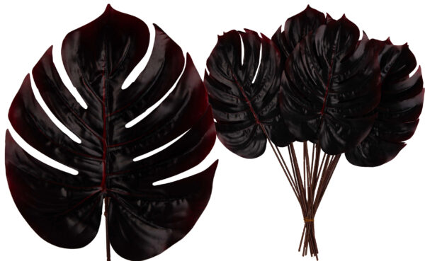 12X LIŚĆ LIŚCIE BORDO MONSTERA GAŁĄZKA DO KOMPOZYCJI 43 CM - obrazek 2