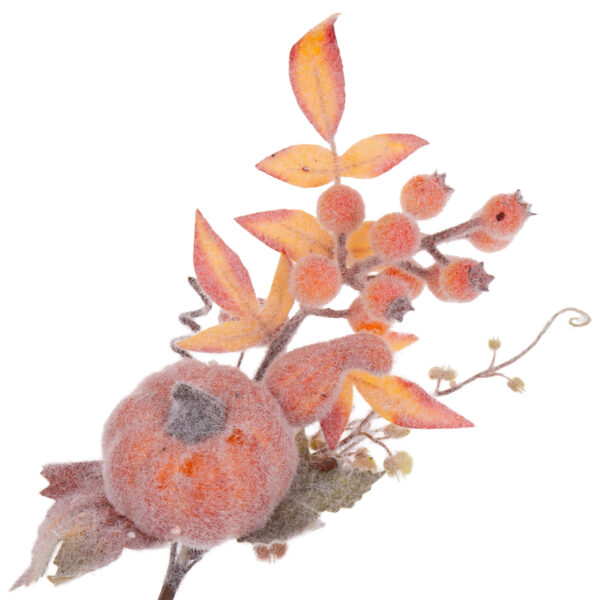 GAŁĄZKA STROIK JESIENNY FLOKOWANY POMARAŃCZOWA DYNIA 34 CM - obrazek 2