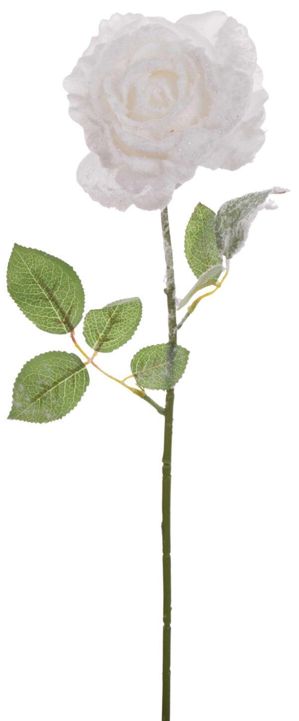 RÓŻA BIAŁA OŚNIEŻONA GAŁĄZKA 68CM