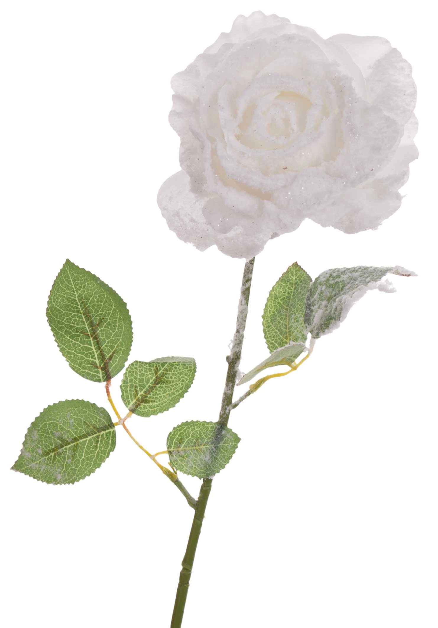 RÓŻA BIAŁA OŚNIEŻONA GAŁĄZKA 68CM - obrazek 2