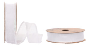 WSTĄŻKA SZYFON TIUL BROKAT RĄBEK 2,5 CM X 10Y 9,14 M WHITE BIAŁA